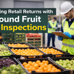 Goodada Inspections quality control inspector checking inbound fruit pallets at a destination warehouse