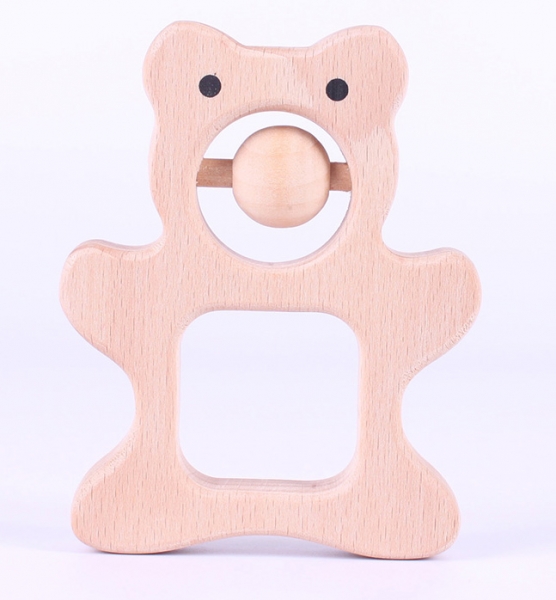 bear wooden teether rattle