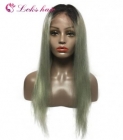 Ombre Brazilian Hair Full Lace Wig with Baby Hair Two Tone Human Hair Wig for Black Women 1B Grey Straight Wigs