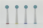 Electric toothbrush heads with blue indicator bristles